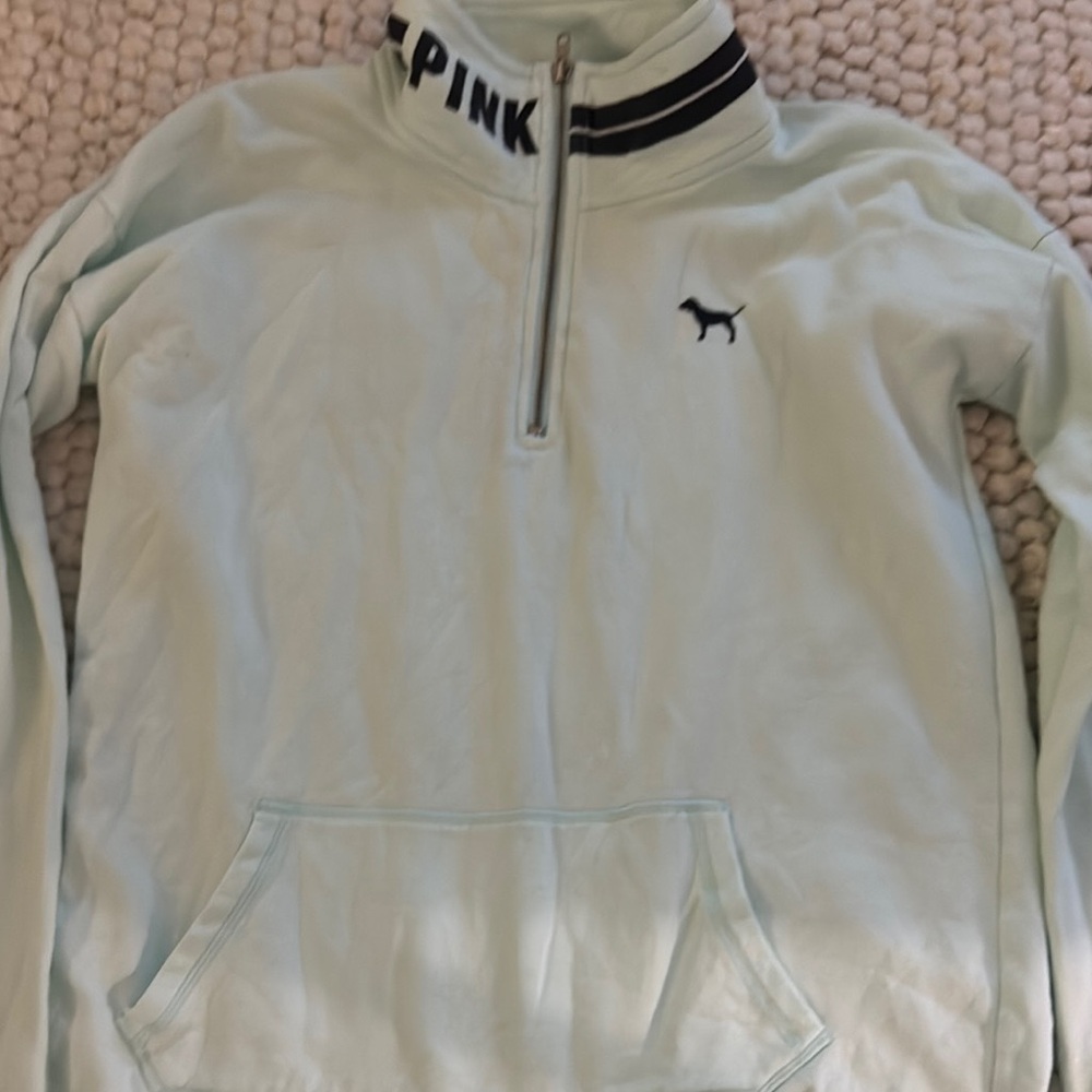 PINK Victoria's Secret Mint Quarter-Zip Pullover - Picture 2 of 4
